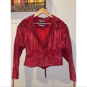 Vintage Red Leather Jacket With Fringe